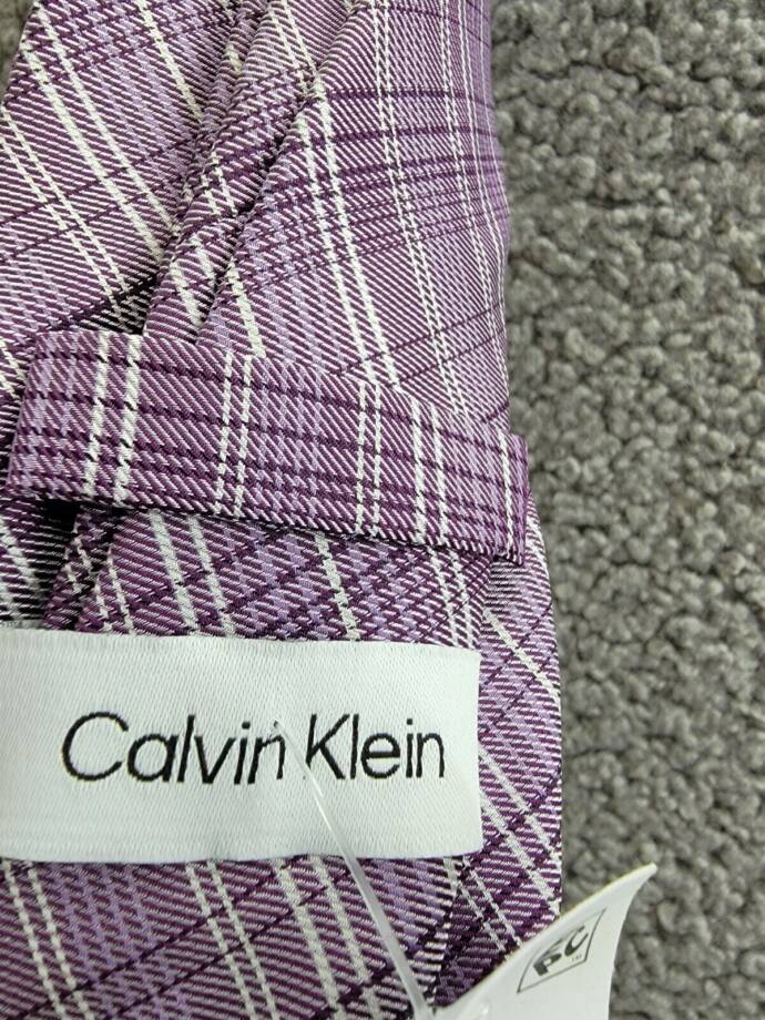 Calvin Klein Silk Blend Fine Wire Plaid Tie Men's Purple Adjustable
