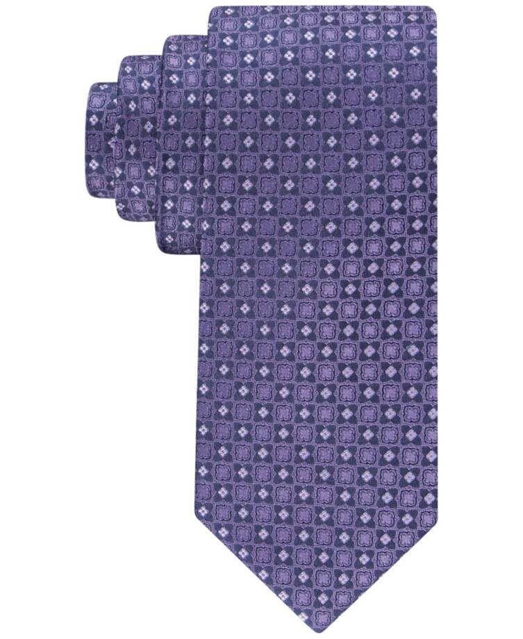 Calvin Klein Silk Blend Four Points Medallion Ties Men's Purple Adjustable
