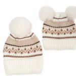 Charter Club Mommy & Me Adult & Child Fair Isle Beanies Set Womens Ivory Pompoms