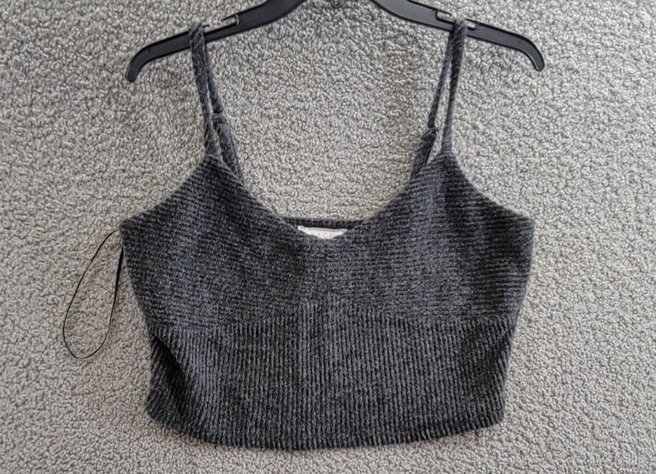 SAGE The Label Cropped Top Women's L Charcoal V-Neck Adjustable Strap Pullover
