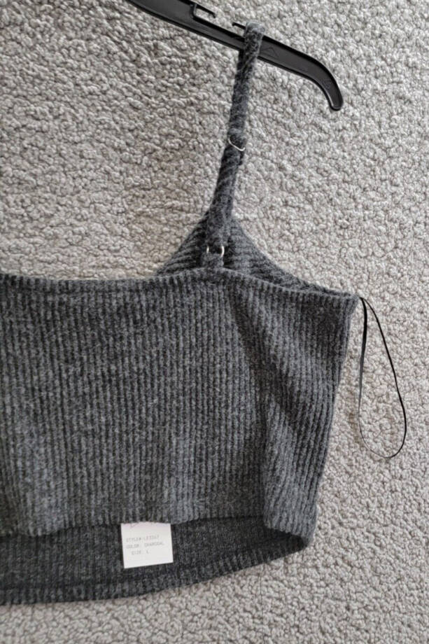 SAGE The Label Cropped Top Women's L Charcoal V-Neck Adjustable Strap Pullover