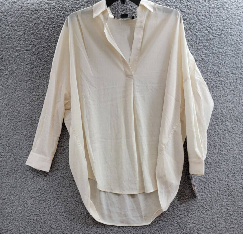 FRENCH CONNECTION Rhodes Textured Crepe Top Women's S Classic Cream Long Sleeve