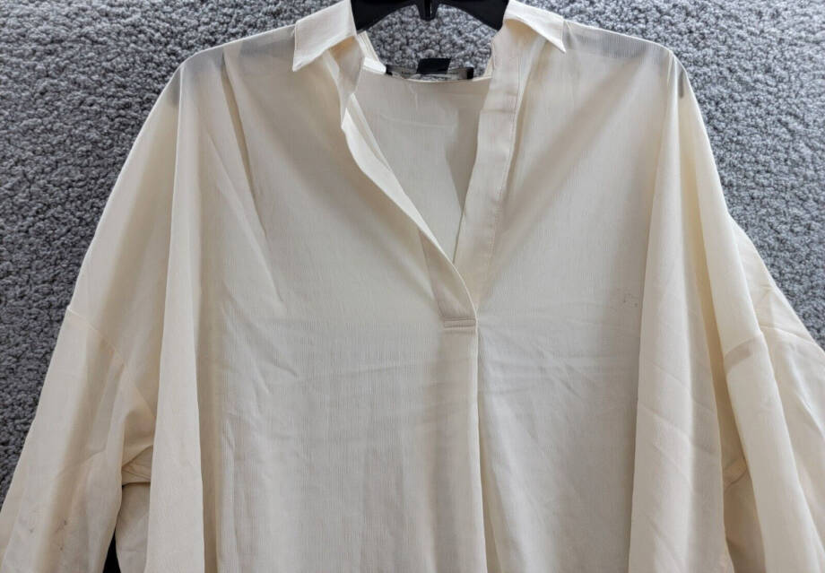 FRENCH CONNECTION Rhodes Textured Crepe Top Women's S Classic Cream Long Sleeve