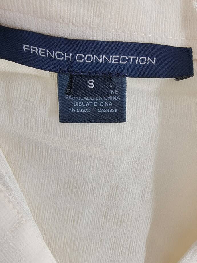 FRENCH CONNECTION Rhodes Textured Crepe Top Women's S Classic Cream Long Sleeve