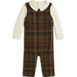 Ralph Lauren Interlock Bodysuit & Plaid Wool Blend Overall Set Baby Boys' 24M