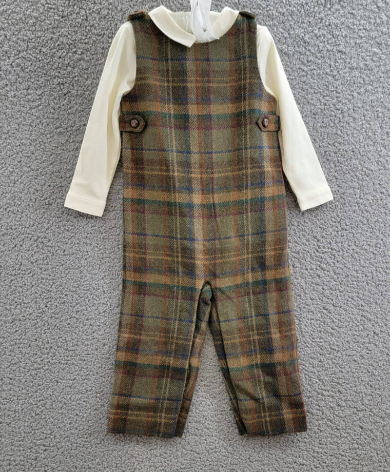 Ralph Lauren Interlock Bodysuit & Plaid Wool Blend Overall Set Baby Boys' 24M