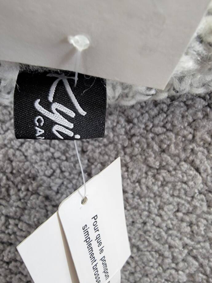 Kyi Kyi Knitted Faux Fur Pom Pom Beanie Hat Women's Silver/Gray Ribbed Hem