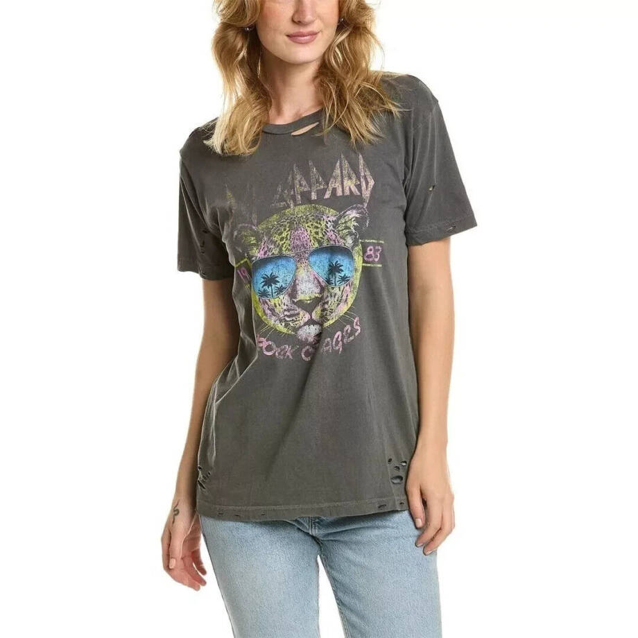 Dirty Cotton Scoundrels Def Leppard Rock Of Ages Shirt Womens XS Gray Distressed