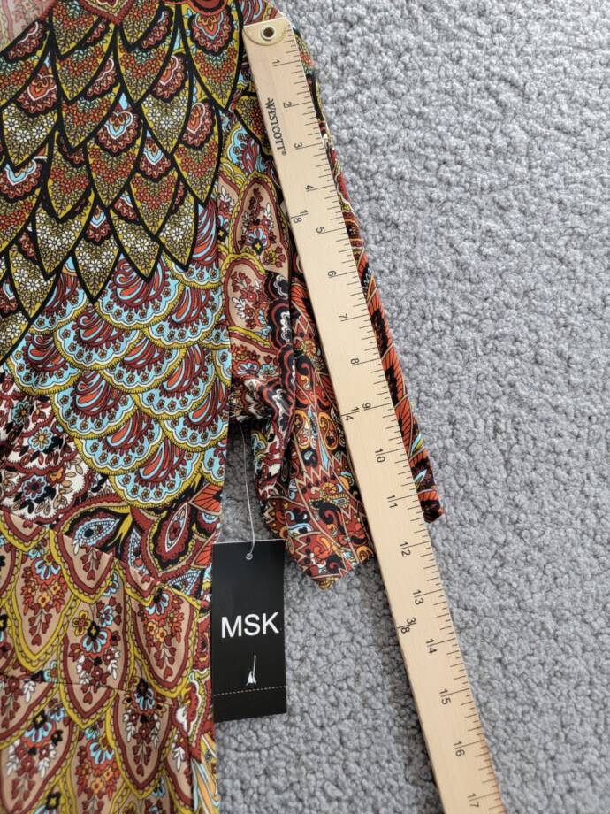 MSK Printed Button-Front Midi Dress Women's Large Spice V-Neck Short Sleeve