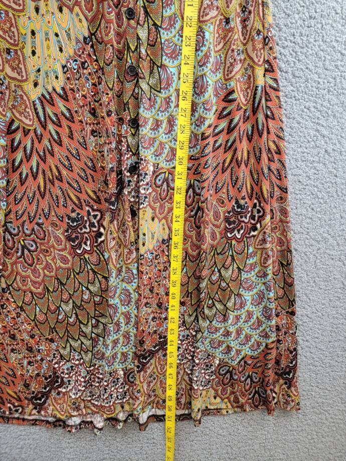 MSK Printed Button-Front Midi Dress Women's Large Spice V-Neck Short Sleeve