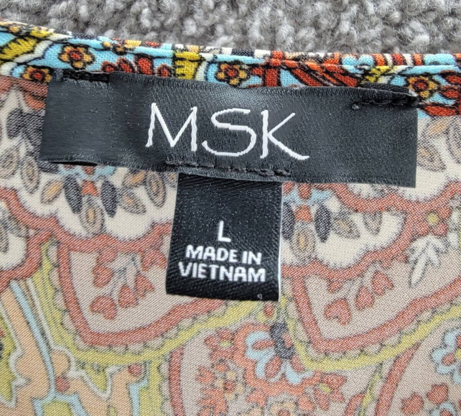 MSK Printed Button-Front Midi Dress Women's Large Spice V-Neck Short Sleeve