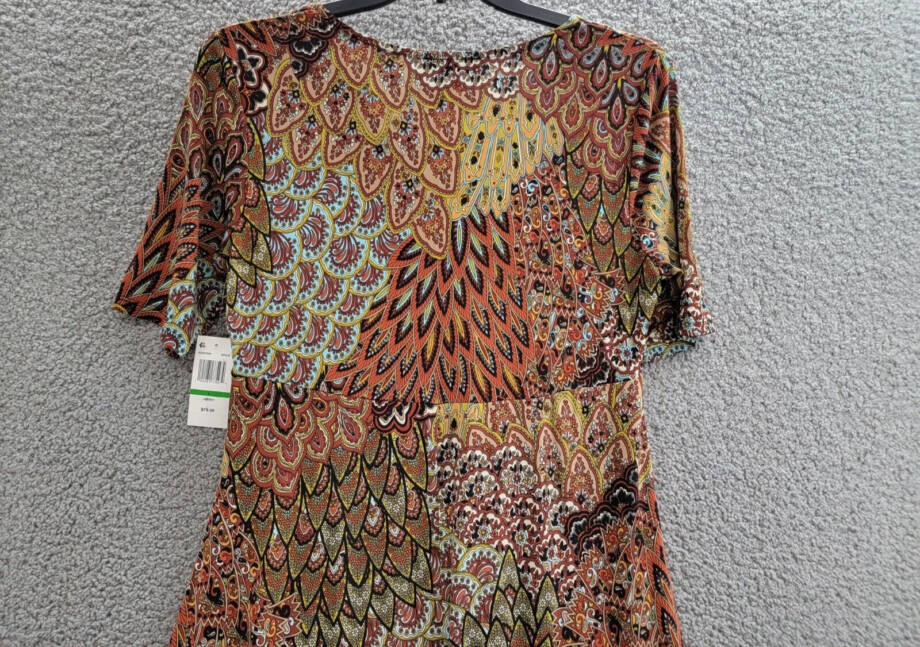 MSK Printed Button-Front Midi Dress Women's Large Spice V-Neck Short Sleeve