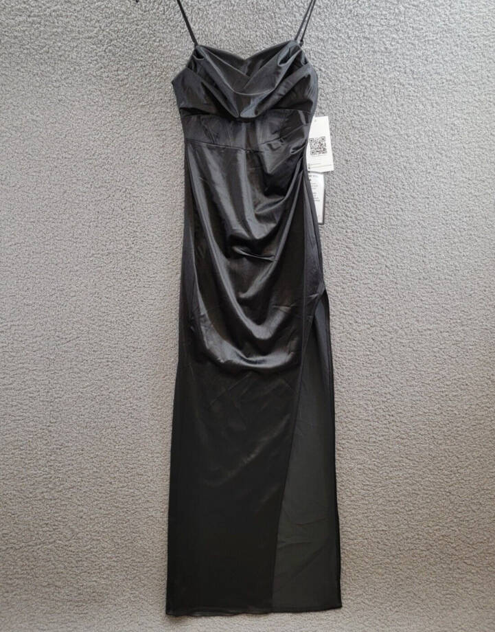 Emerald Sundae Drape-Front Long Sateen Gown Juniors' S Black Back Zip Closure