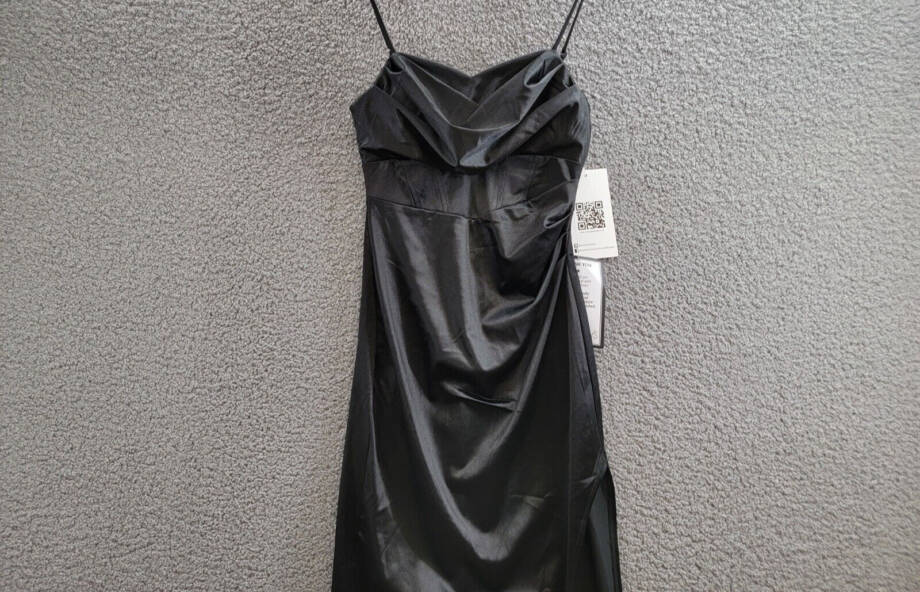 Emerald Sundae Drape-Front Long Sateen Gown Juniors' S Black Back Zip Closure