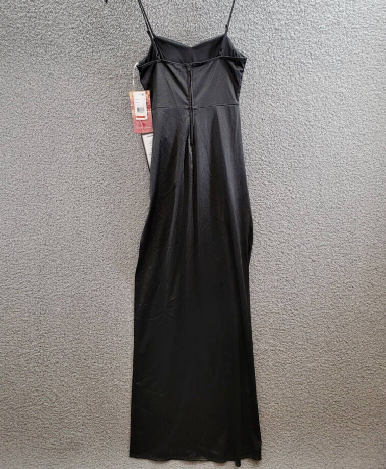 Emerald Sundae Drape-Front Long Sateen Gown Juniors' S Black Back Zip Closure