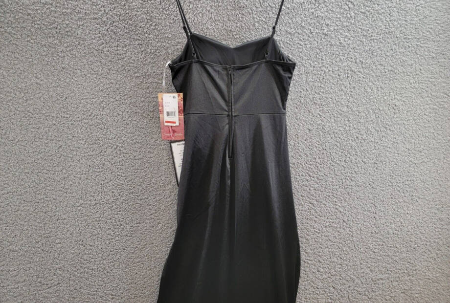 Emerald Sundae Drape-Front Long Sateen Gown Juniors' S Black Back Zip Closure