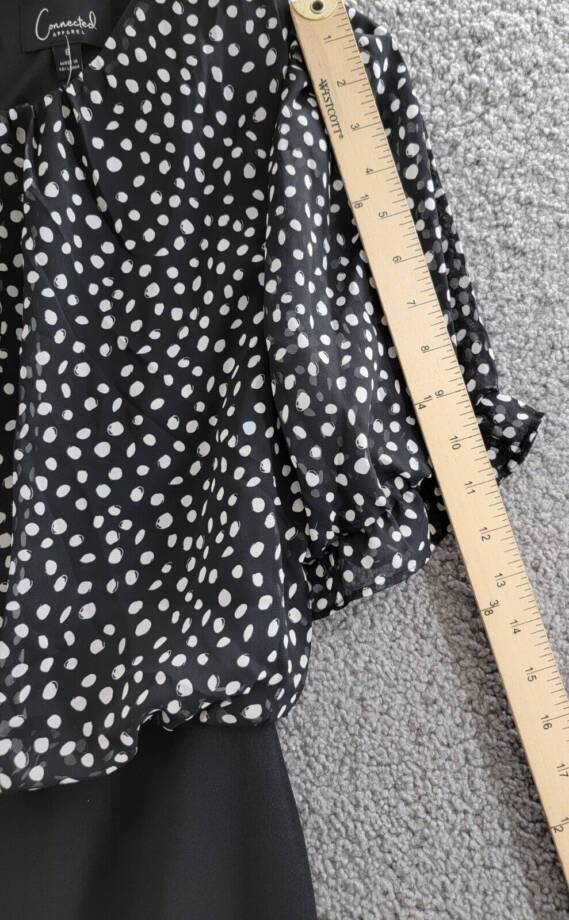Connected Mixed-Media Puff-Sleeve Dress Womens 6 Black Round Neck Button Closure