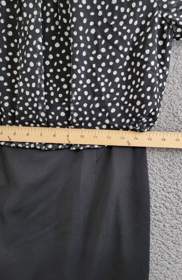 Connected Mixed-Media Puff-Sleeve Dress Womens 6 Black Round Neck Button Closure