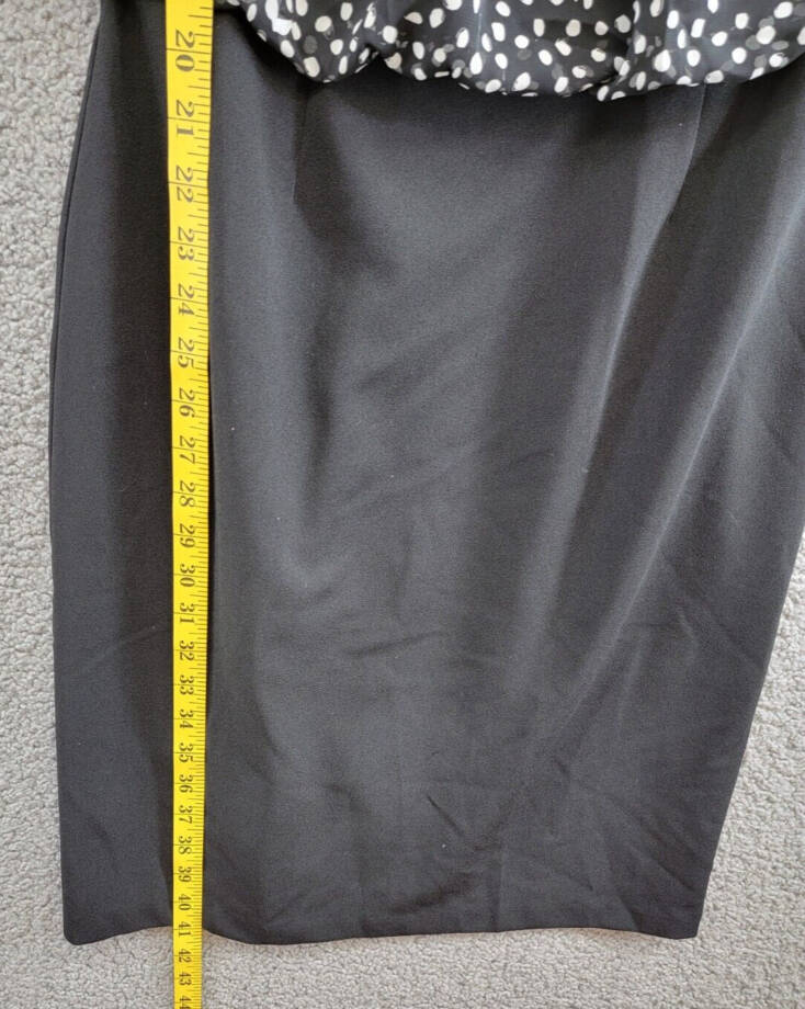 Connected Mixed-Media Puff-Sleeve Dress Womens 6 Black Round Neck Button Closure