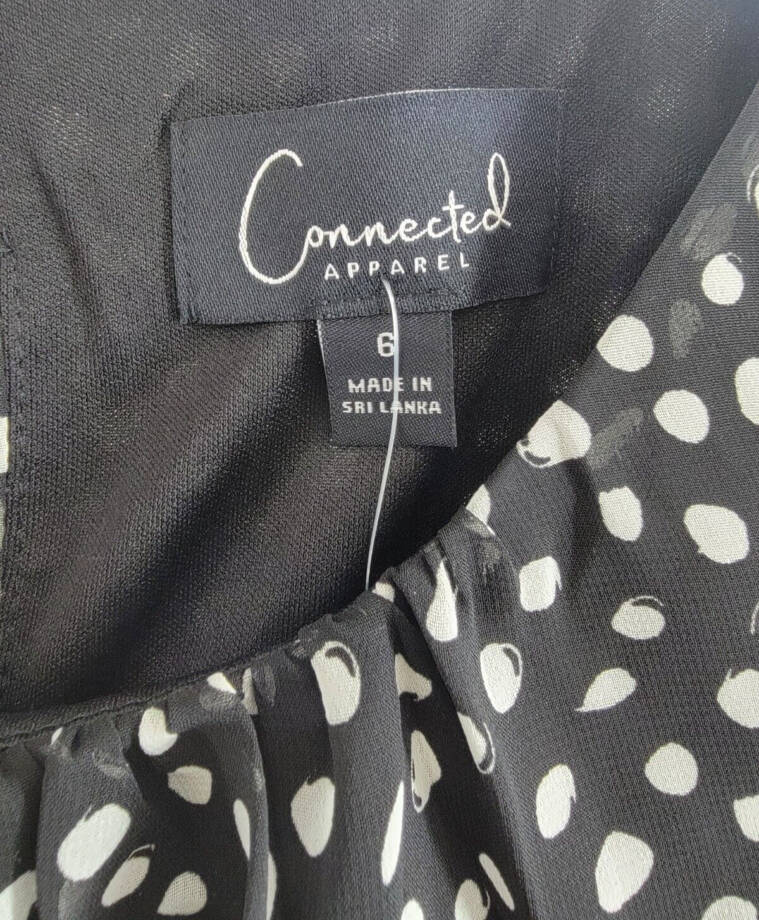 Connected Mixed-Media Puff-Sleeve Dress Womens 6 Black Round Neck Button Closure