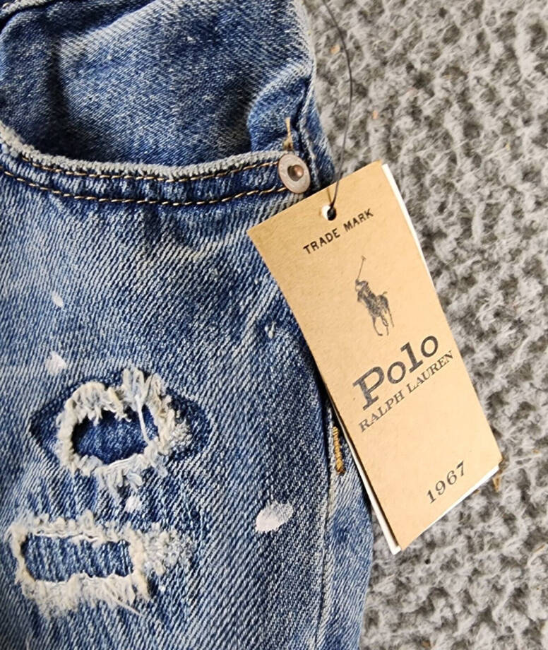 Polo Ralph Lauren Paint-Splatter-Print Cotton Denim Shorts Girls 8 Blue Raw Hem
