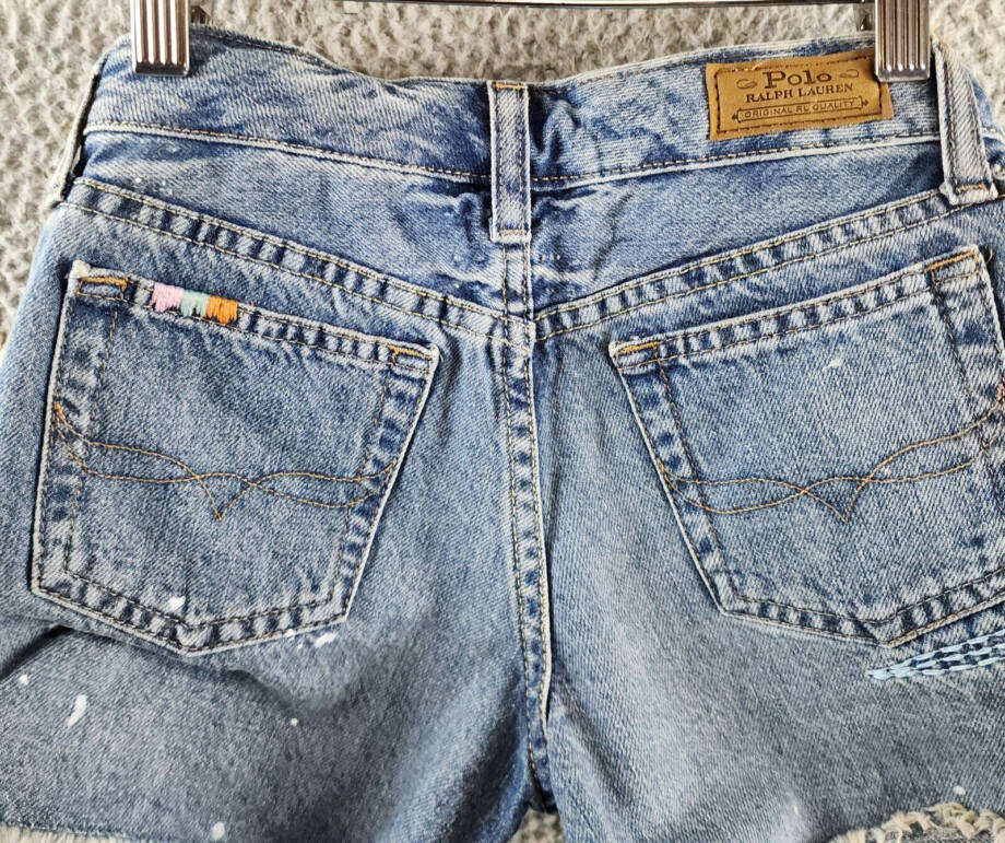 Polo Ralph Lauren Paint-Splatter-Print Cotton Denim Shorts Girls 8 Blue Raw Hem