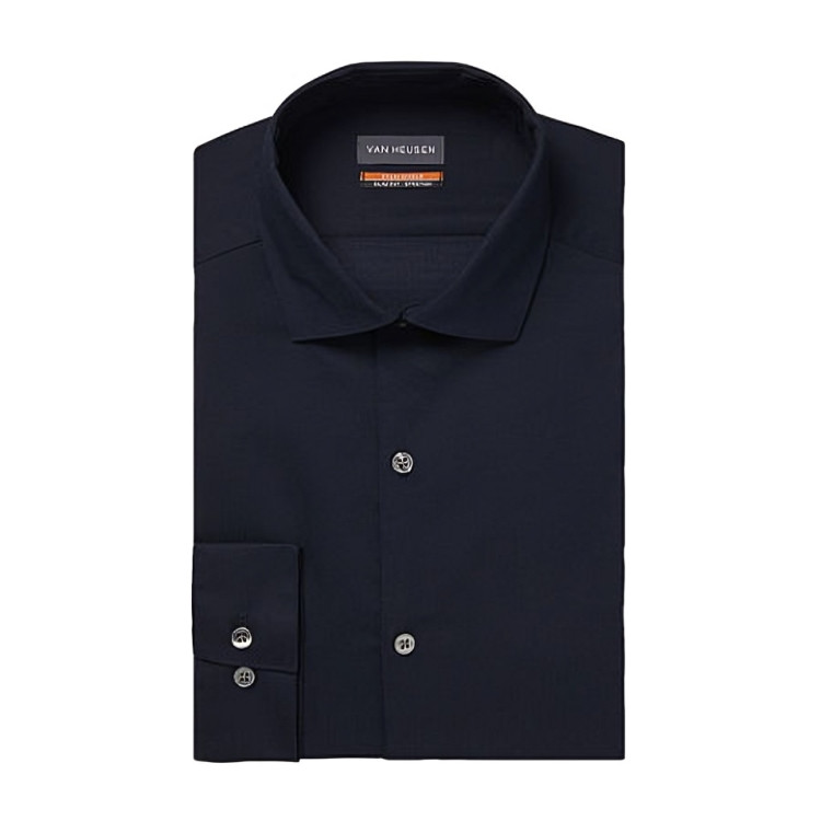 Van Heusen Stain Shield Regular Fit Dress Shirt Men's 15/15.5 32/33 Navy L/S