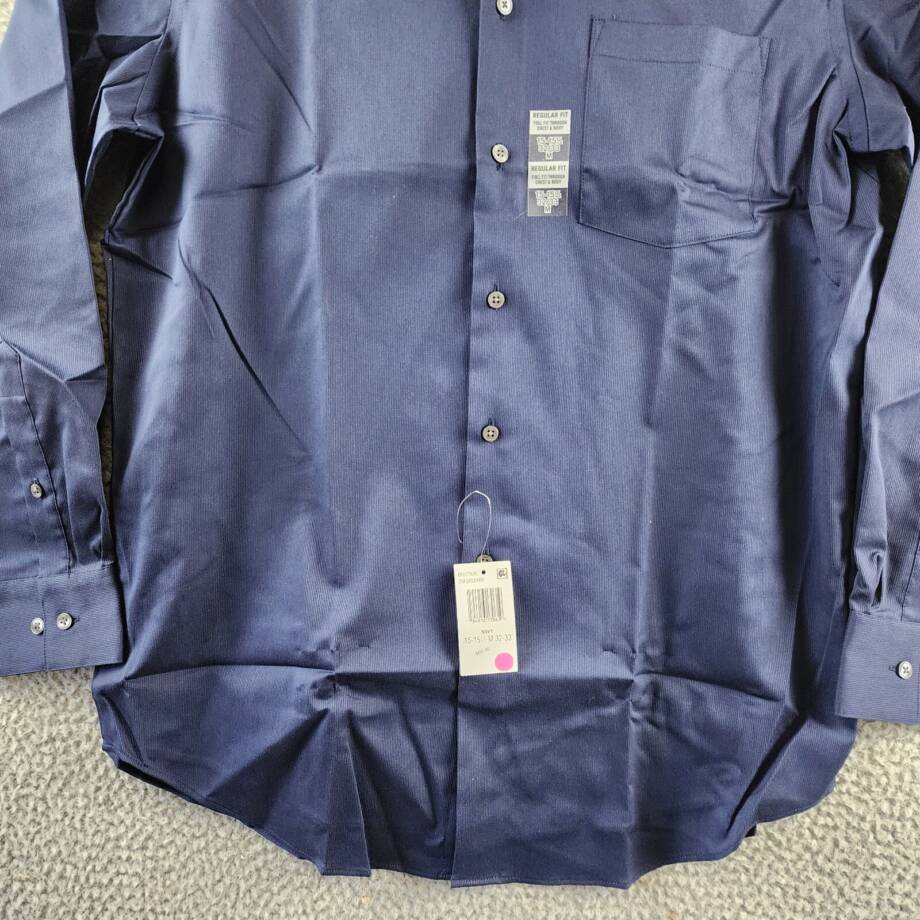 Van Heusen Stain Shield Regular Fit Dress Shirt Men's 15/15.5 32/33 Navy L/S