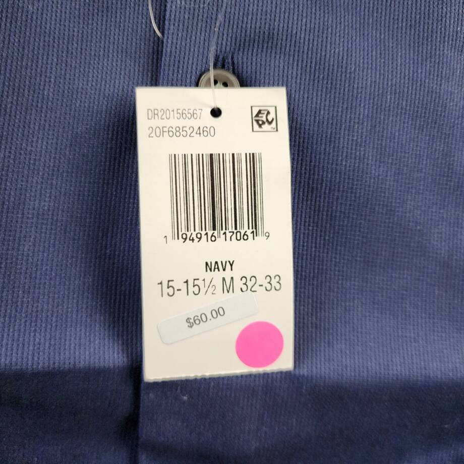 Van Heusen Stain Shield Regular Fit Dress Shirt Men's 15/15.5 32/33 Navy L/S