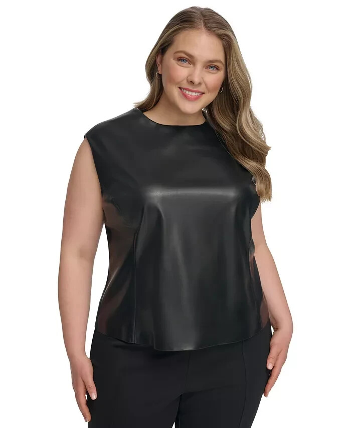 Calvin Klein Plus Size Mixed-Media Sleeveless Top Women's 22W Black Back Zip