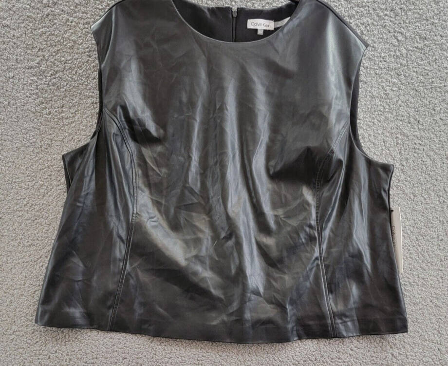 Calvin Klein Plus Size Mixed-Media Sleeveless Top Women's 22W Black Back Zip