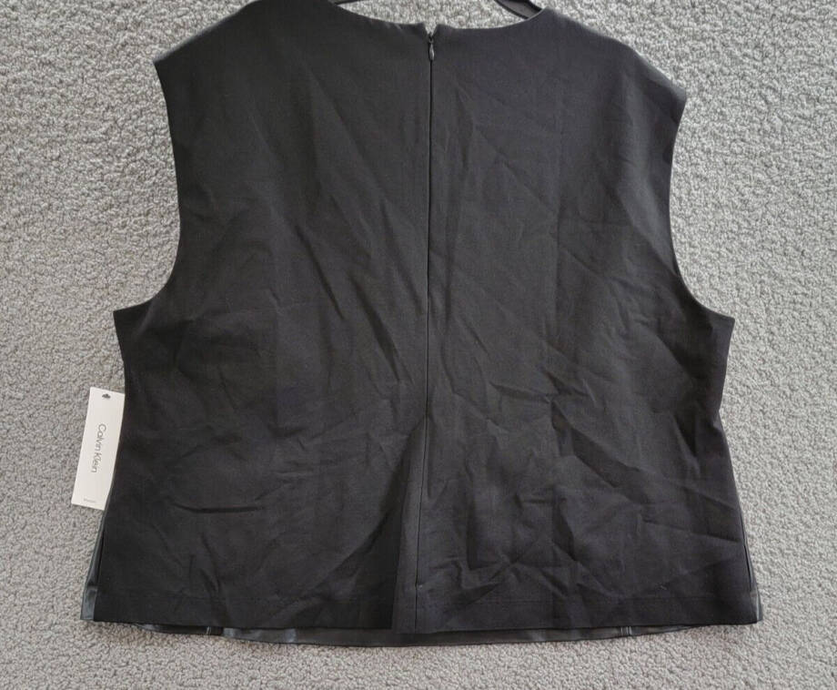 Calvin Klein Plus Size Mixed-Media Sleeveless Top Women's 22W Black Back Zip
