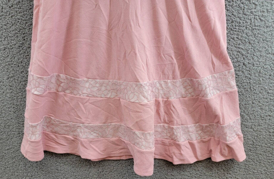 NY Collection Lace-Trim Fit & Flare Dress Women's L Pink Short Sleeve Back Zip