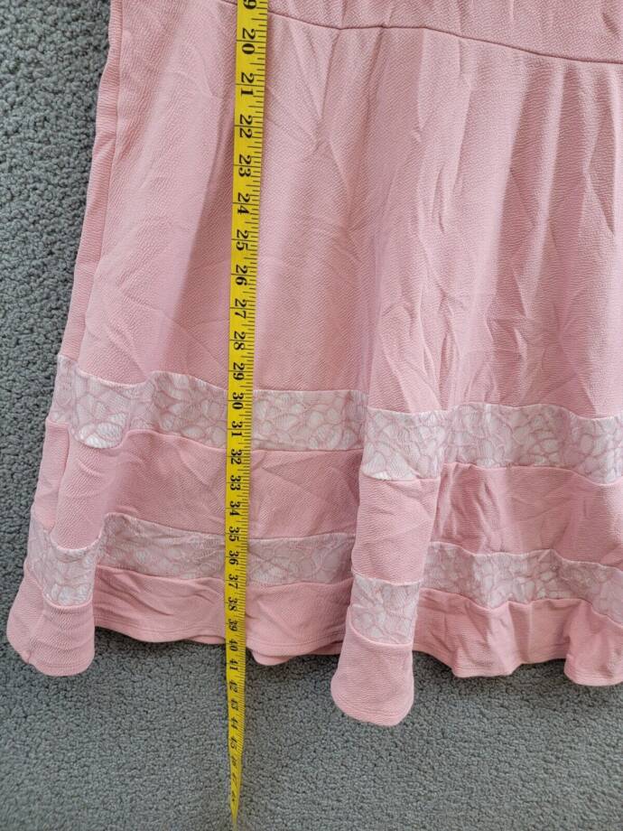 NY Collection Lace-Trim Fit & Flare Dress Women's L Pink Short Sleeve Back Zip