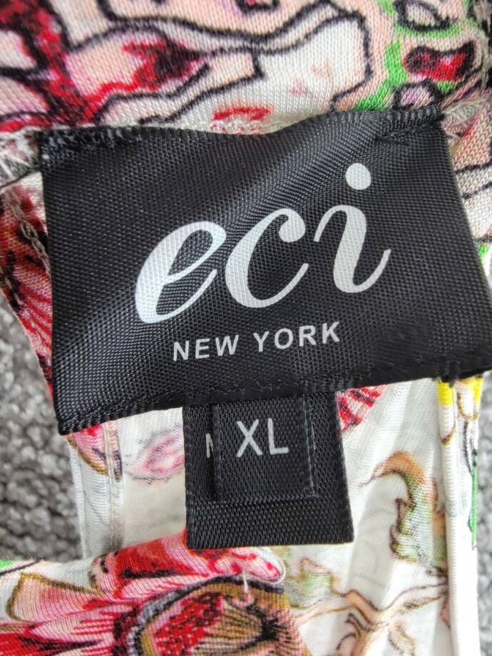Eci New York Printed Maxi Dress Women's XL Ivory/Pink Halter Neck Back Tie