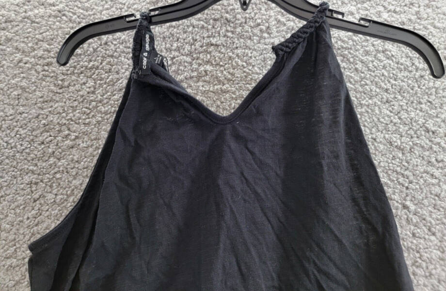 Cable & Gauge Macrame Knit Blouse Women's L Black Halter Sleeveless Hook & Eye