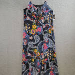 ECI New York Floral Paisley Print Sleeveless Dress Women's L Black Multi V-Neck