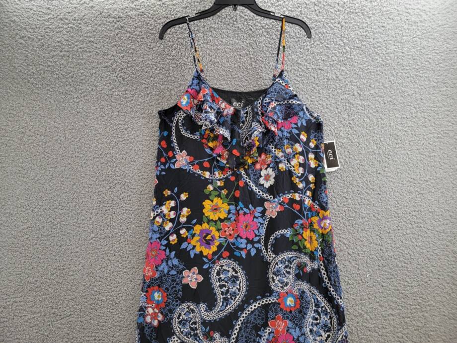 ECI New York Floral Paisley Print Sleeveless Dress Women's L Black Multi V-Neck