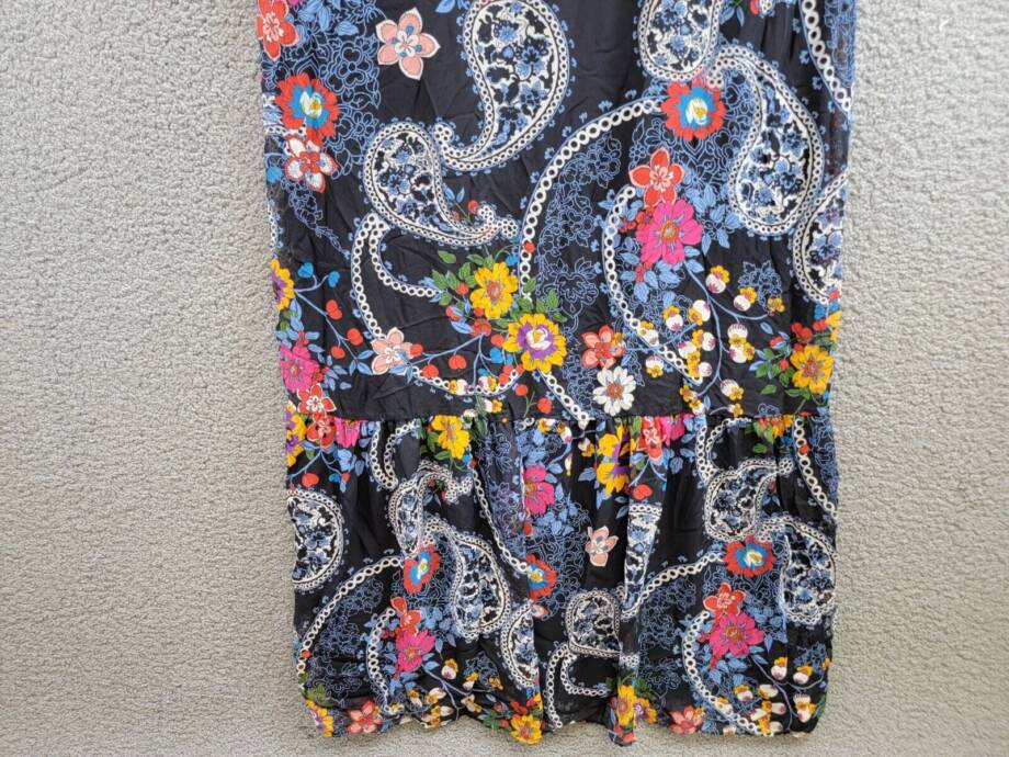 ECI New York Floral Paisley Print Sleeveless Dress Women's L Black Multi V-Neck