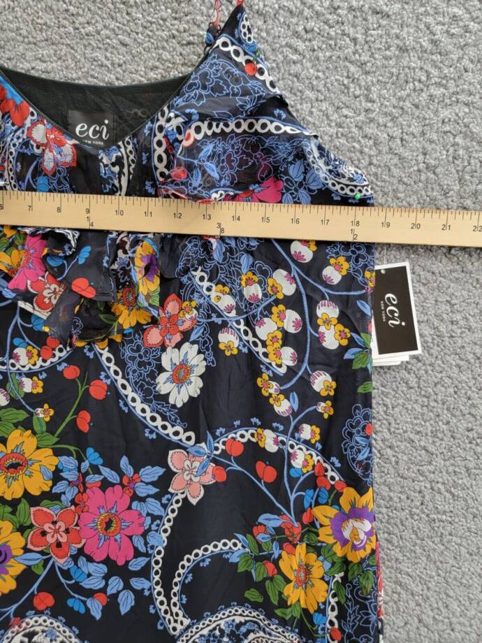 ECI New York Floral Paisley Print Sleeveless Dress Women's L Black Multi V-Neck