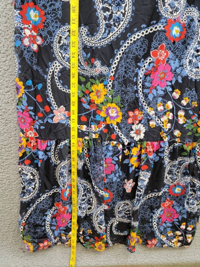 ECI New York Floral Paisley Print Sleeveless Dress Women's L Black Multi V-Neck