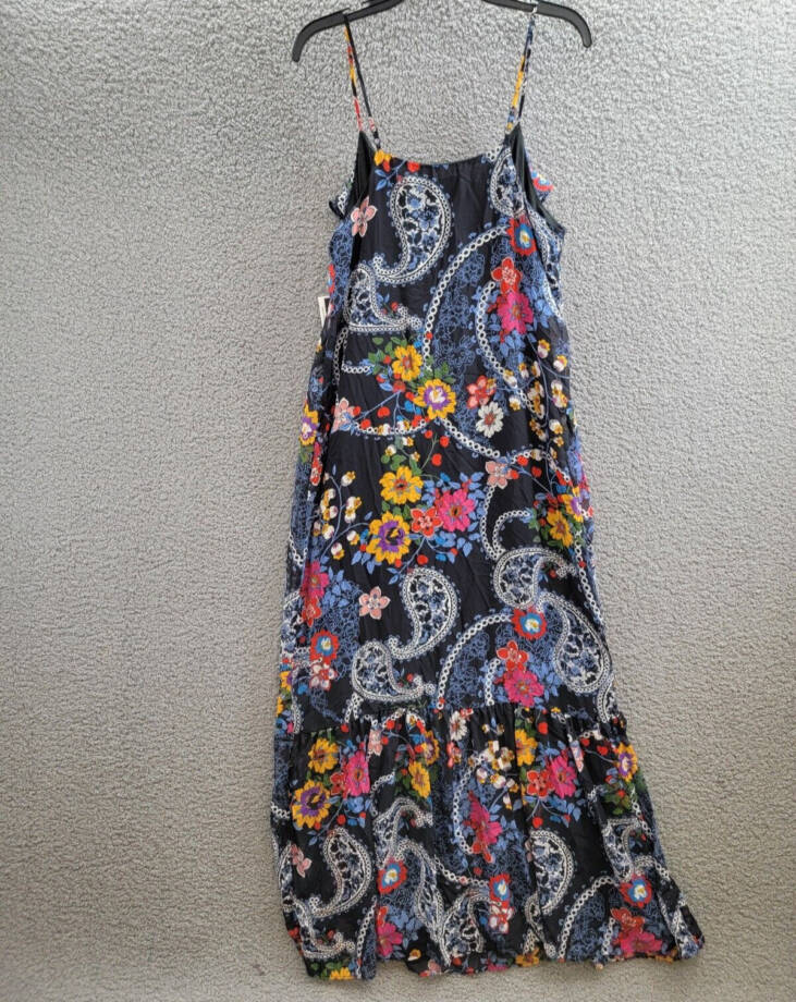 ECI New York Floral Paisley Print Sleeveless Dress Women's L Black Multi V-Neck