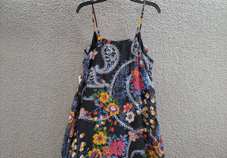 ECI New York Floral Paisley Print Sleeveless Dress Women's L Black Multi V-Neck