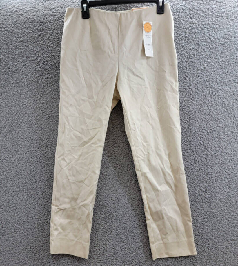 Charter Club Slim-Leg Ankle Pants Women's 6 Birch Tree Slit Hem Elastic Waist