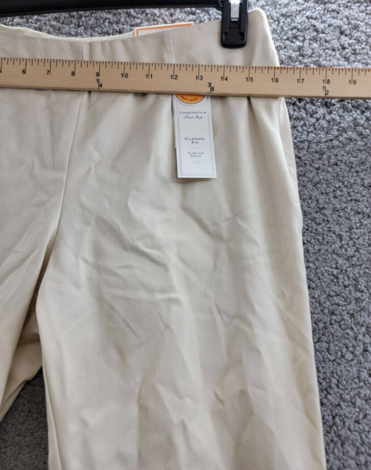 Charter Club Slim-Leg Ankle Pants Women's 6 Birch Tree Slit Hem Elastic Waist