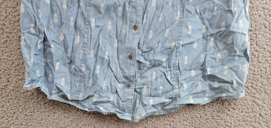 Style & Co Pineapple Button-Down Top Women's L Blue Multi Collared Sleeveless