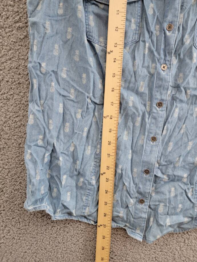 Style & Co Pineapple Button-Down Top Women's L Blue Multi Collared Sleeveless