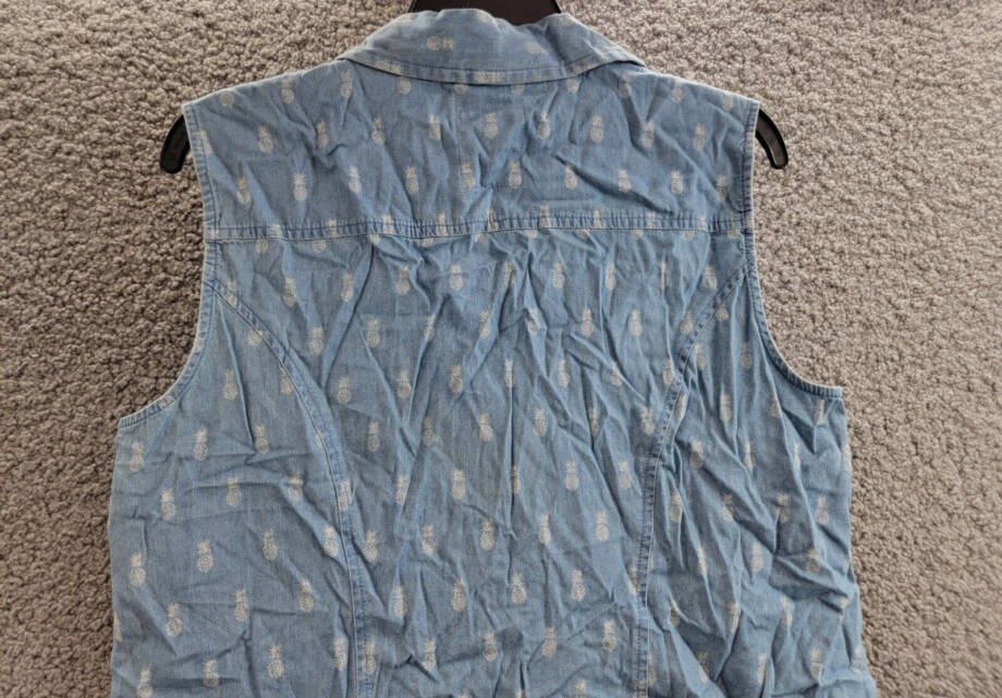 Style & Co Pineapple Button-Down Top Women's L Blue Multi Collared Sleeveless