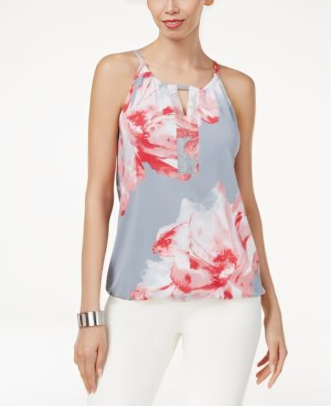 INC International Concepts Petite Floral Embellished Halter Top Women's PS Multi