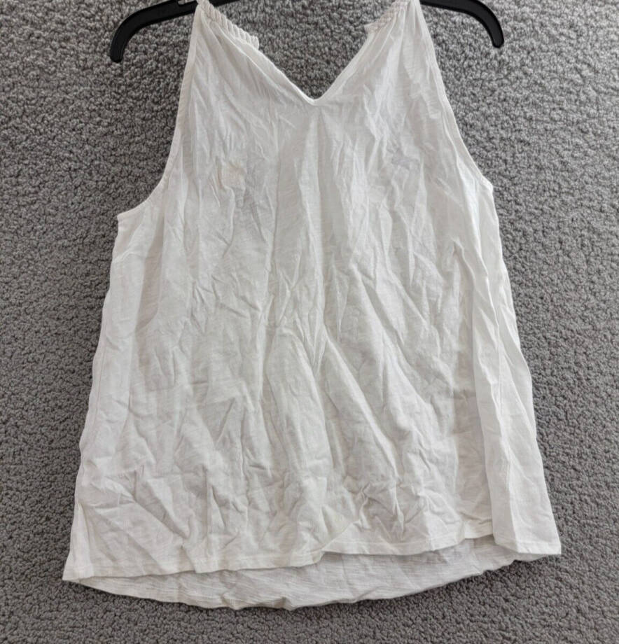 Cable & Gauge Macrame Knit Blouse Women's L White Solid Halter Neck Button Back